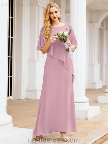 Numbersea Formal Party Gown Dress Long Mother of The Bride Dresses with Ruffle Cape 28026