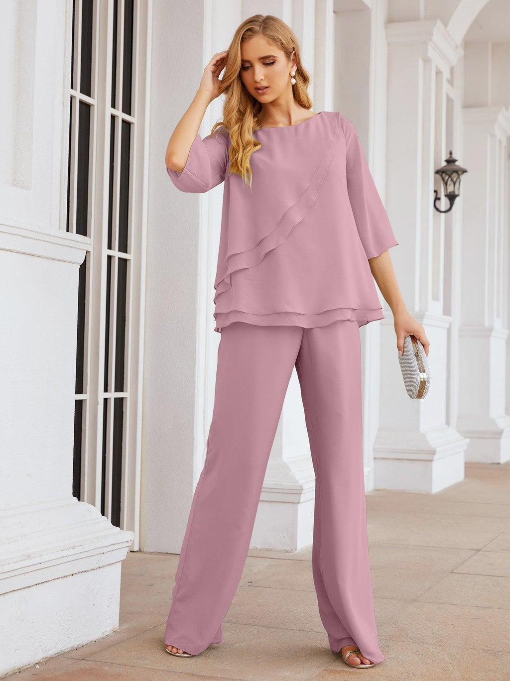 Vestido elegante de 2 peças para mãe da noiva Numbersea, tamanho grande, com folhos, camadas, roupão prateado 28064 