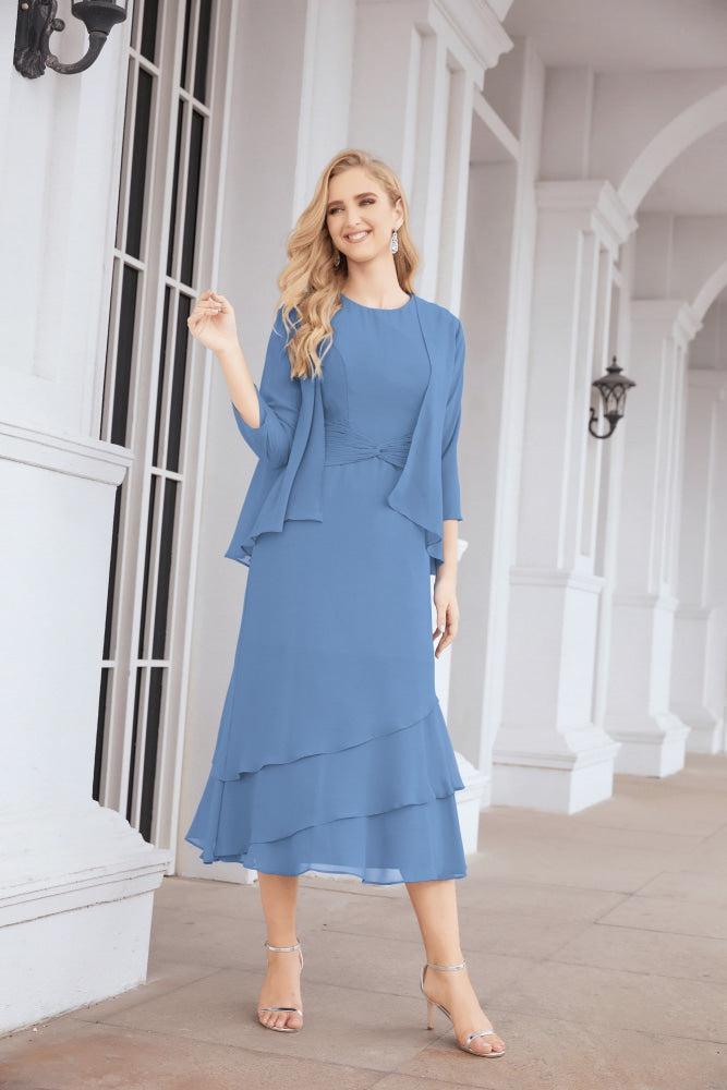 Vestido de festa formal para mãe da noiva, corte A, duas peças, Numbersea 28072 