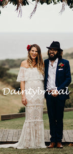 Vestidos de noiva compridos, simples, a direito, de tule e renda, estilo sereia. DB10785 