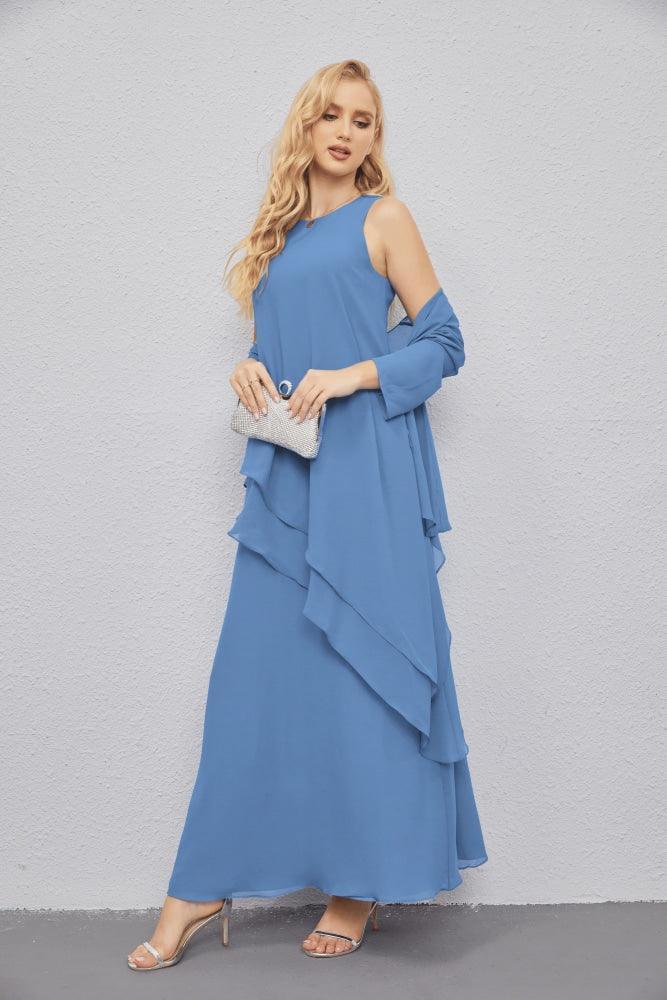 Vestidos para a mãe da noiva com frente aberta, cardigan leve, vestido formal para baile de finalistas 28081 