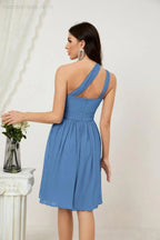 Vestido de dama de honor corto de chiffon de un hombro Numbersea para mujer Vestidos formales para fiesta y regreso a casa 2804