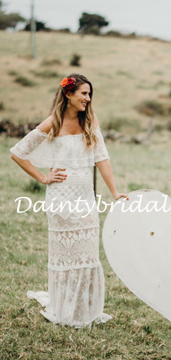 Vestidos de noiva compridos, simples, a direito, de tule e renda, estilo sereia. DB10785 