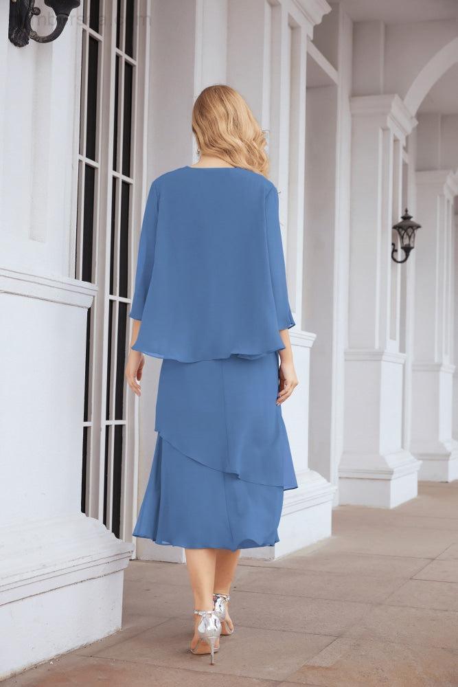 Vestido de festa formal para mãe da noiva, corte A, duas peças, Numbersea 28072 