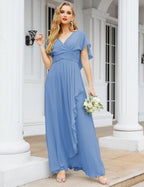 Numbersea Chiffon Bridesmaid Dresses Long Formal Evening Prom Mother of The Bride Dress with Flutter Sleeve     SEA28040