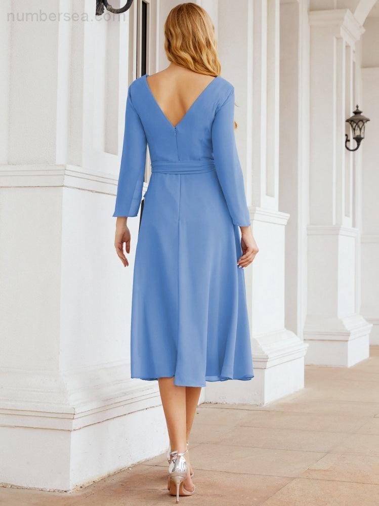Bridesmaid Dress V-Back Waist Belt Mother of the Bride Wedding Guest 28031