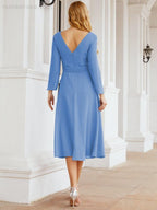 Vestido de madrinha com decote em V e cinto para mãe da noiva e convidada de casamento 28031 