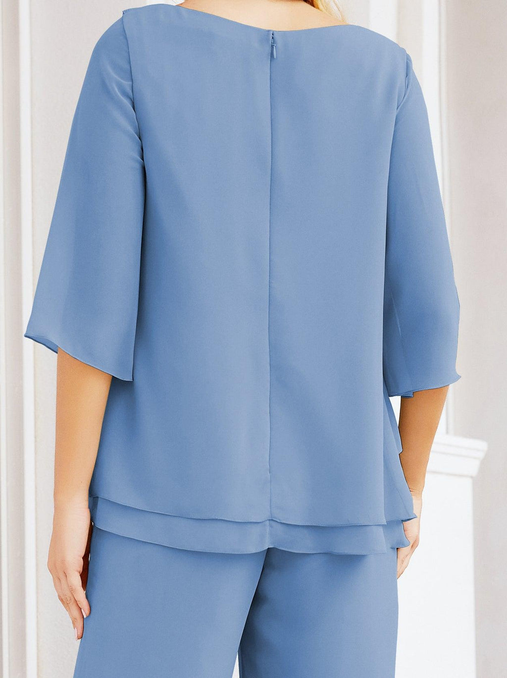 Vestido elegante de 2 peças para mãe da noiva Numbersea, tamanho grande, com folhos, camadas, roupão prateado 28064 