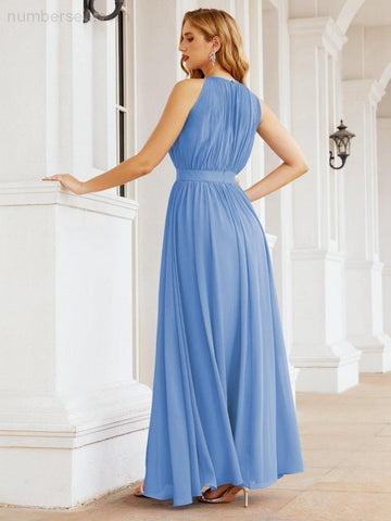 Numbersea Halter Bridesmaid Dress Empire Waist Formal Evening Prom Gown for Mother of The Bride 28030