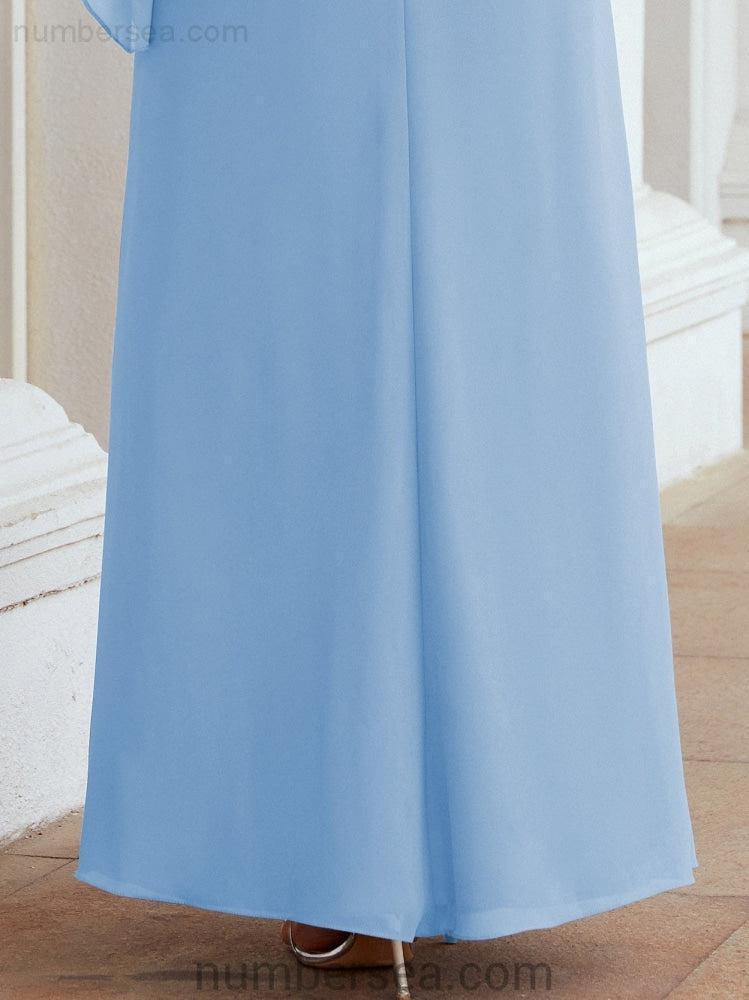 Vestido de festa formal comprido Numbersea com capa e folhos 28026 