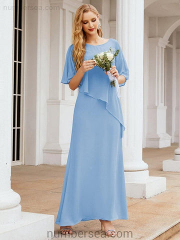 Numbersea Formal Party Gown Dress Long Mother of The Bride Dresses with Ruffle Cape 28026