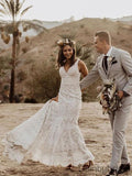 Abiti da sposa sexy con scollo a V, pizzo e strascico, DB10270