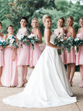Abiti da sposa lunghi a linea A in raso con scollo a V e schiena a V a prezzo accessibile. DB10625