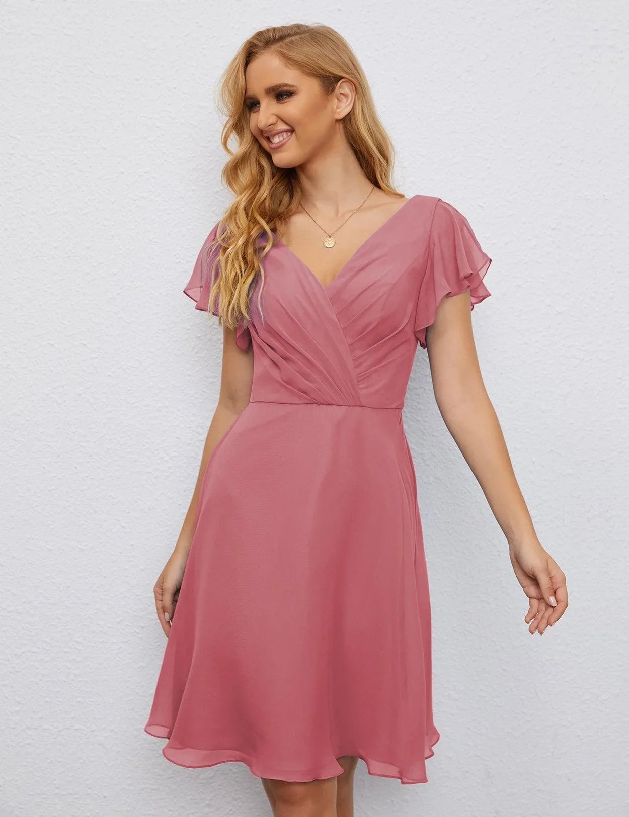 Vestido de Regreso a Casa con Espalda en U de Numbersea Vestido Formal para el Baile de Graduación Largo hasta la Rodilla Mangas Cortas Vestido para Fiesta de Cóctel 28077