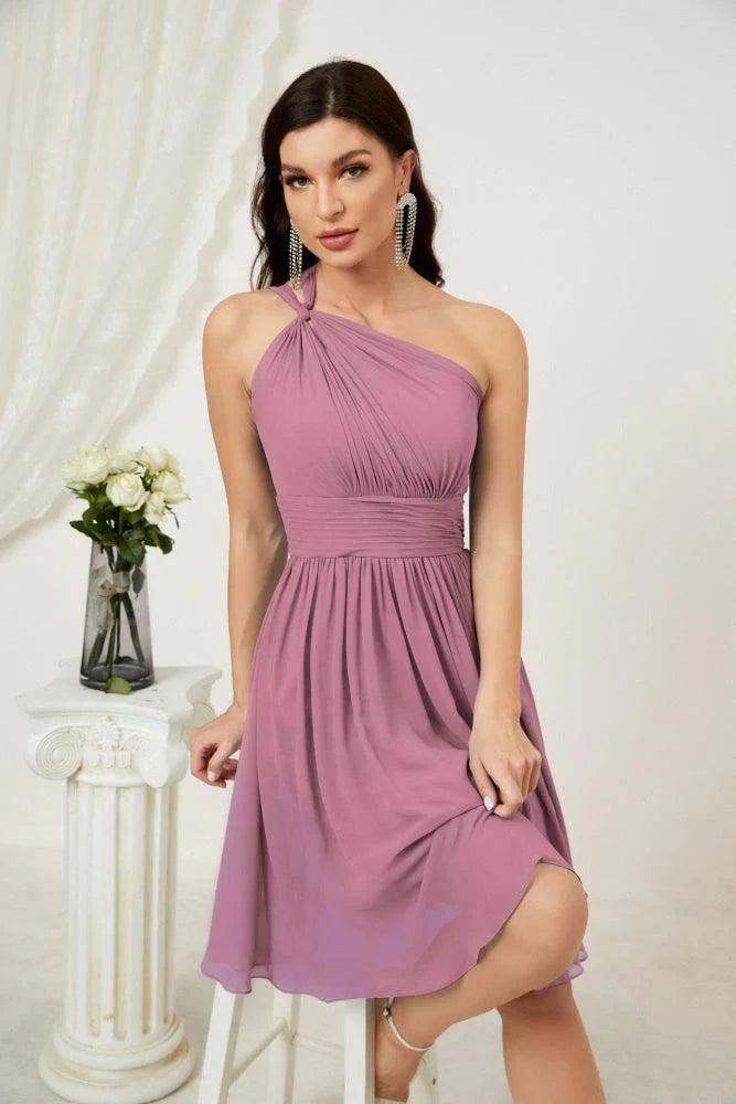Vestido de dama de honor corto de chiffon de un hombro Numbersea para mujer Vestidos formales para fiesta y regreso a casa 2804