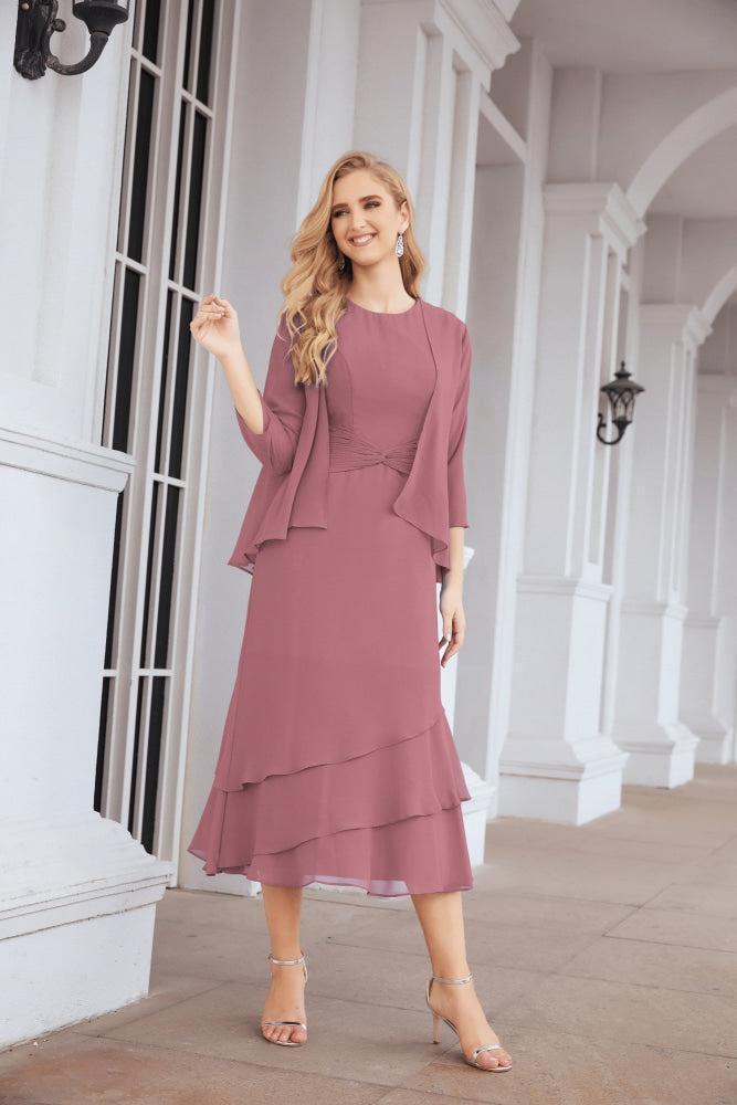 Vestido de festa formal para mãe da noiva, corte A, duas peças, Numbersea 28072 