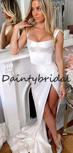 Mode Einfache Spaghetti Strap Seite Schlitz Meerjungfrau Lange Brautkleider Abendkleider.DB10706