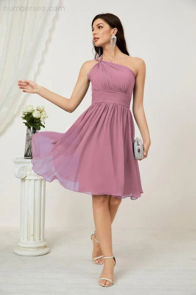 Vestido de dama de honor corto de chiffon de un hombro Numbersea para mujer Vestidos formales para fiesta y regreso a casa 2804