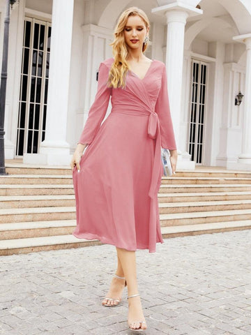 Brautjungfernkleid mit V-Rücken und Taillengürtel für die Mutter der Braut, Hochzeitsgast 28031 