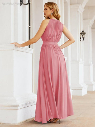 Numbersea Halter Bridesmaid Dress Empire Waist Formal Evening Prom Gown for Mother of The Bride 28030