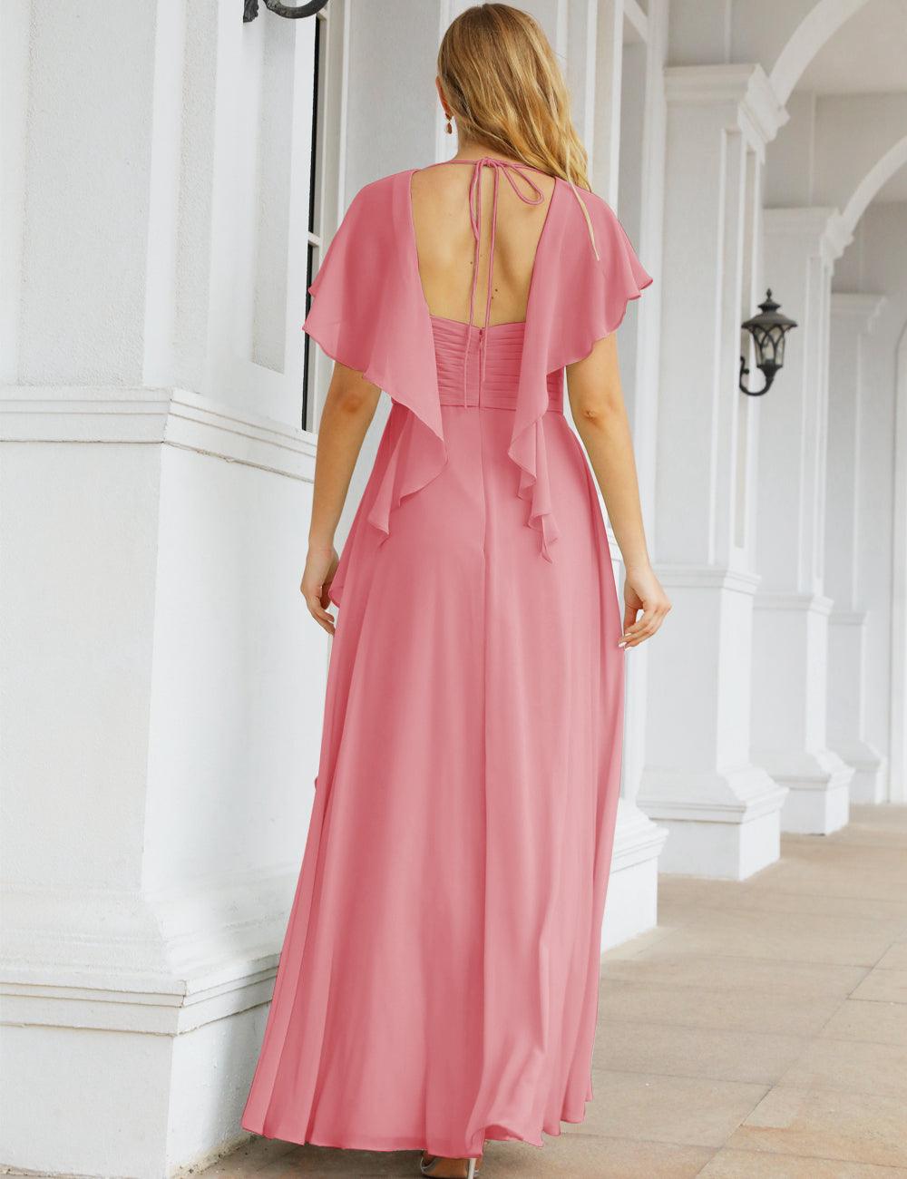 Numbersea Chiffon Bridesmaid Dresses Long Formal Evening Prom Mother of The Bride Dress with Flutter Sleeve     SEA28040