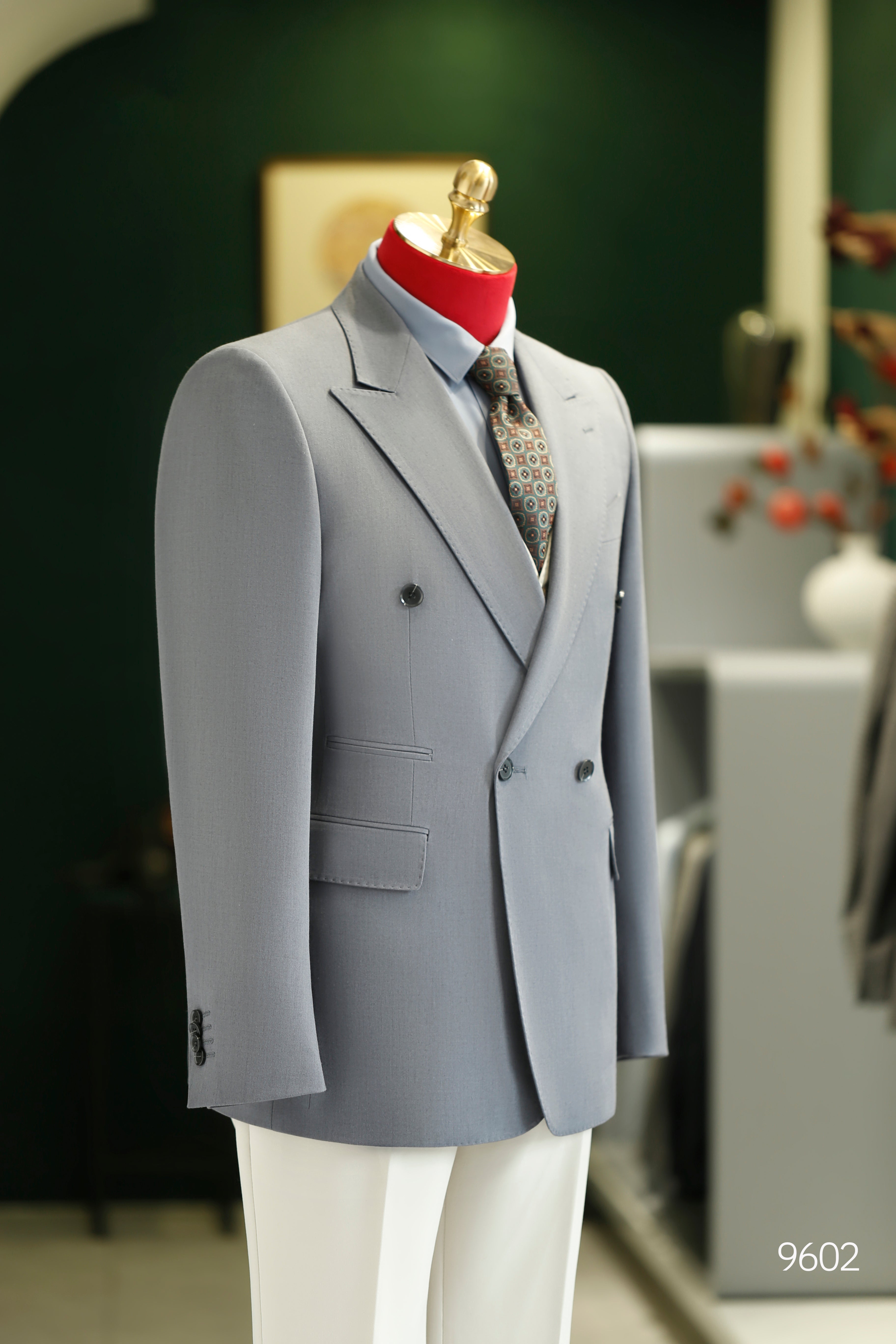 Double-Breasted Light Grey Wool Suit | Tailored Formal Groom & Business Suit