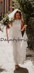 Abito da Sposa Semplice con Scollo Tondo e Senza Maniche a Sirena Lungo, DB10741