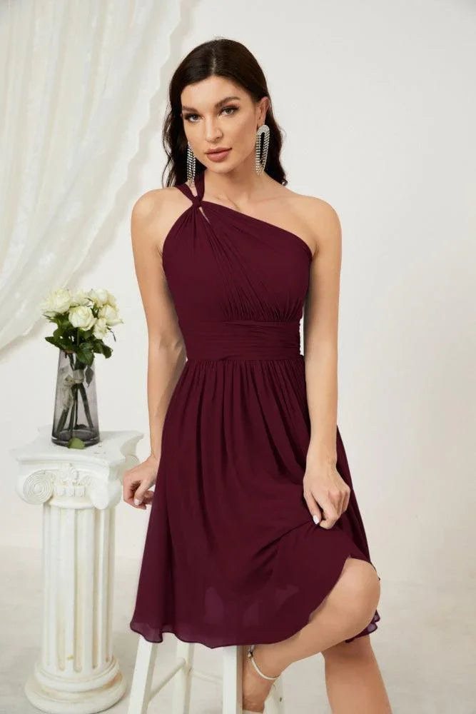 Vestido de dama de honor corto de chiffon de un hombro Numbersea para mujer Vestidos formales para fiesta y regreso a casa 2804