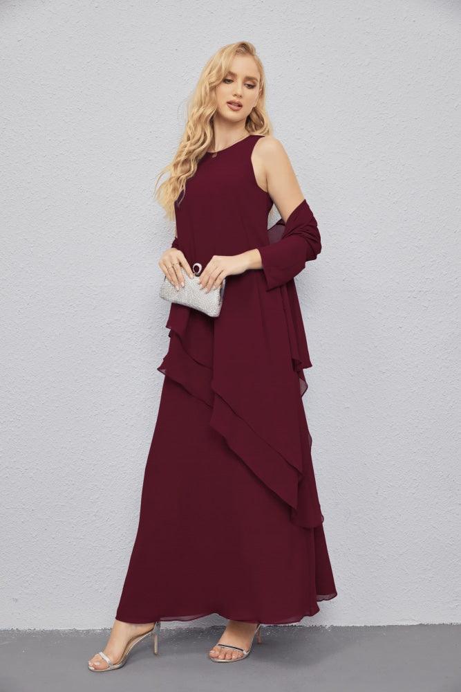 Vestidos para a mãe da noiva com frente aberta, cardigan leve, vestido formal para baile de finalistas 28081 