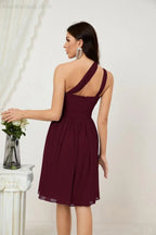 Vestido de dama de honor corto de chiffon de un hombro Numbersea para mujer Vestidos formales para fiesta y regreso a casa 2804