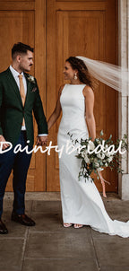 Abito da Sposa Semplice con Scollo Tondo e Senza Maniche a Sirena Lungo, DB10741