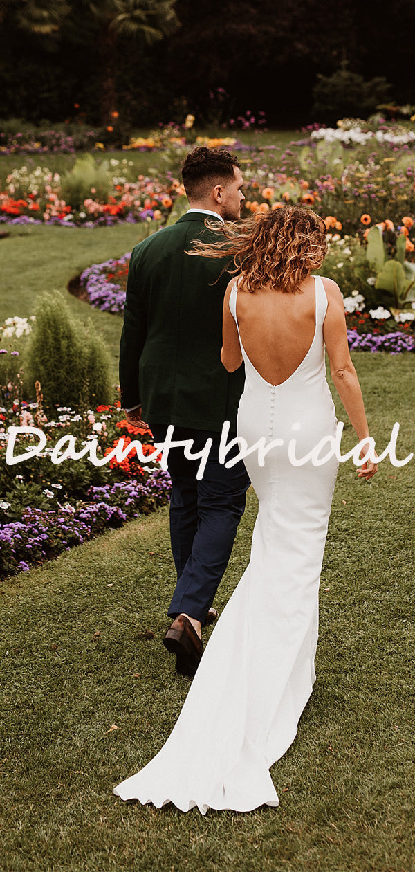 Abito da Sposa Semplice con Scollo Tondo e Senza Maniche a Sirena Lungo, DB10741