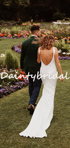 Abito da Sposa Semplice con Scollo Tondo e Senza Maniche a Sirena Lungo, DB10741