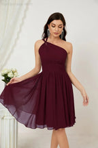 Vestido de dama de honor corto de chiffon de un hombro Numbersea para mujer Vestidos formales para fiesta y regreso a casa 2804
