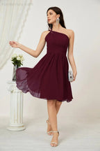 Vestido de dama de honor corto de chiffon de un hombro Numbersea para mujer Vestidos formales para fiesta y regreso a casa 2804