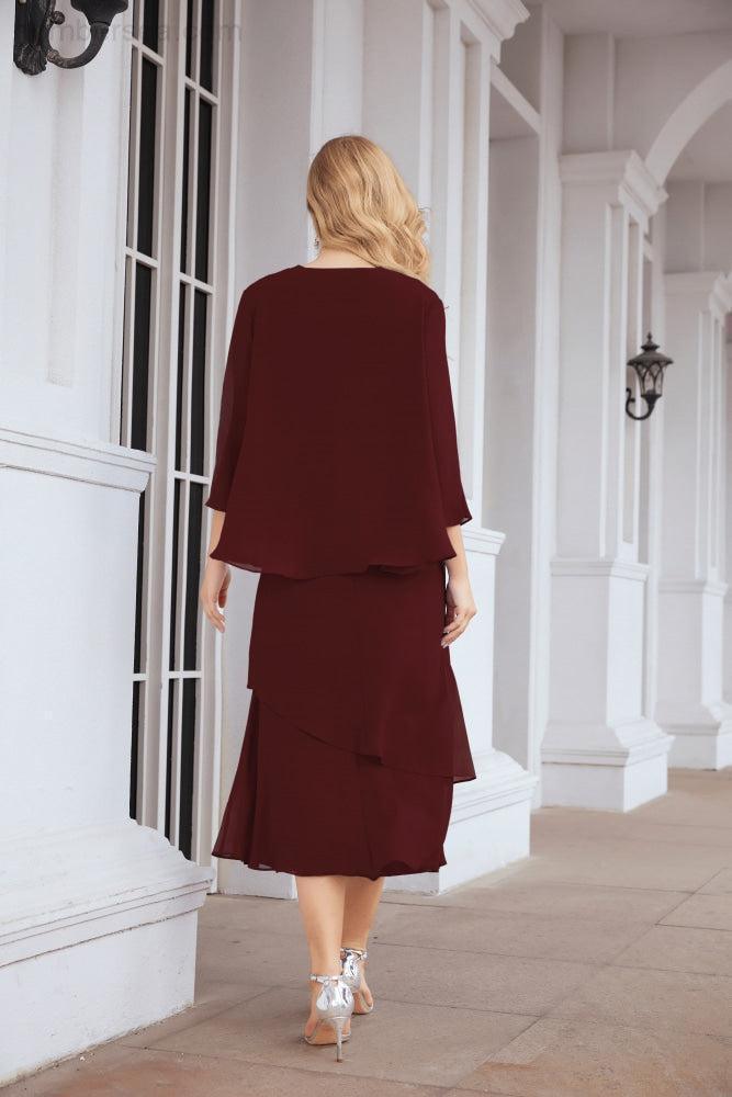 Vestido de festa formal para mãe da noiva, corte A, duas peças, Numbersea 28072 