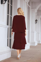 Vestido de festa formal para mãe da noiva, corte A, duas peças, Numbersea 28072 