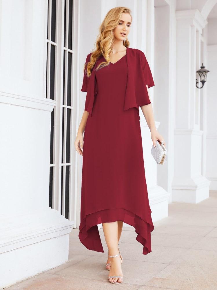 Vestido de festa formal para mãe da noiva, corte A, duas peças, Numbersea 28073 