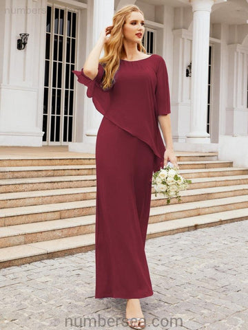 Numbersea Formal Party Gown Dress Long Mother of The Bride Dresses with Ruffle Cape 28026