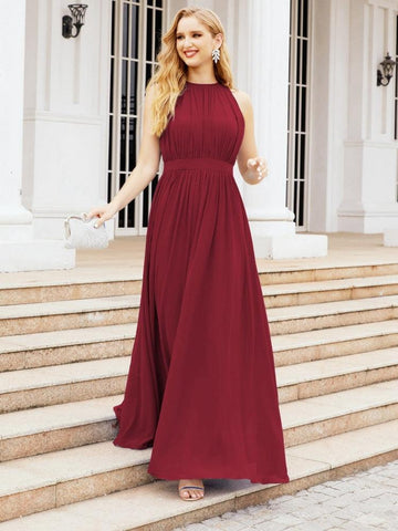 Numbersea Halter Bridesmaid Dress Empire Waist Formal Evening Prom Gown for Mother of The Bride 28030