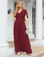 Numbersea Chiffon Bridesmaid Dresses Long Formal Evening Prom Mother of The Bride Dress with Flutter Sleeve     SEA28040