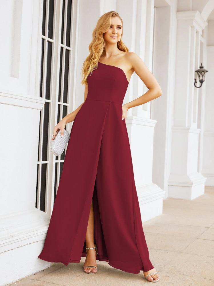 Vestidos de baile de cerimónia Numbersea para mulher com um ombro só e fenda lateral para madrinhas e madrinhas 28052 