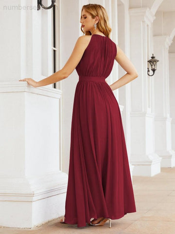 Numbersea Halter Bridesmaid Dress Empire Waist Formal Evening Prom Gown for Mother of The Bride 28030