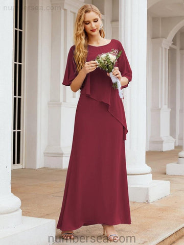 Numbersea Formal Party Gown Dress Long Mother of The Bride Dresses with Ruffle Cape 28026
