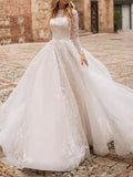 Ballkleid Brautkleid mit langen Ärmeln und hohem Halsausschnitt, Spitze, WD0434