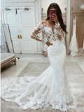 Abito da sposa sirena in tulle con applicazioni e maniche lunghe, WD0442
