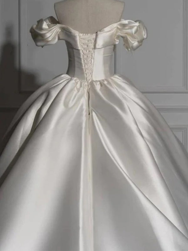 Robe de mariée romantique en satin à épaule dénudée et robe de bal, WD0444