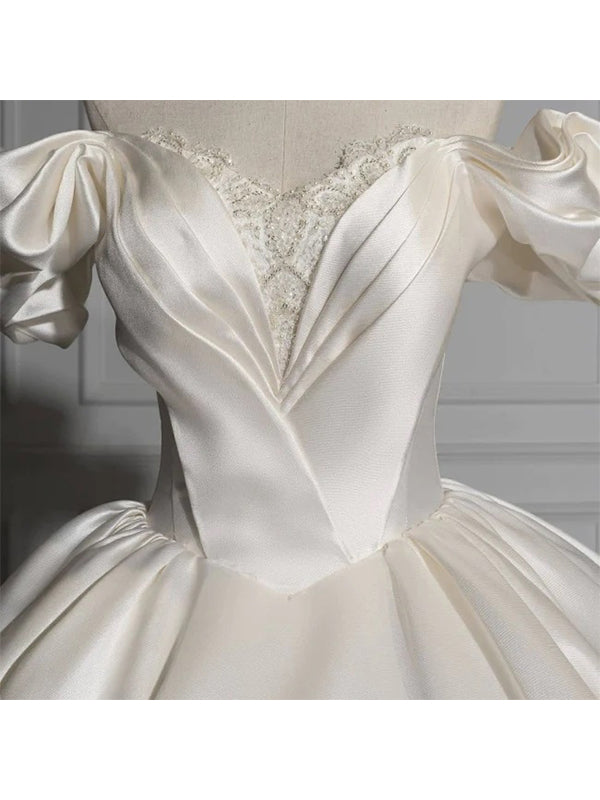 Robe de mariée romantique en satin à épaule dénudée et robe de bal, WD0444