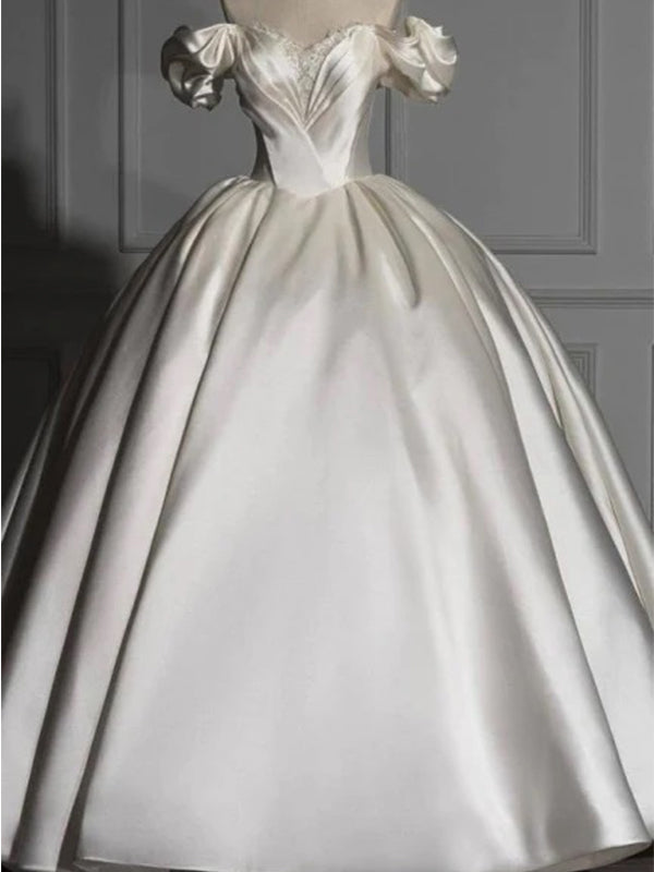 Robe de mariée romantique en satin à épaule dénudée et robe de bal, WD0444