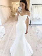 Vestido de novia blanco sirena con hombros descubiertos, WD0448